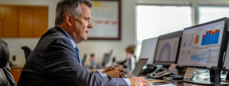 a sleek, modern office setting featuring a professional engaged in a focused discussion around equity release compliance, with informative charts and documents clearly visible on a polished conference table.